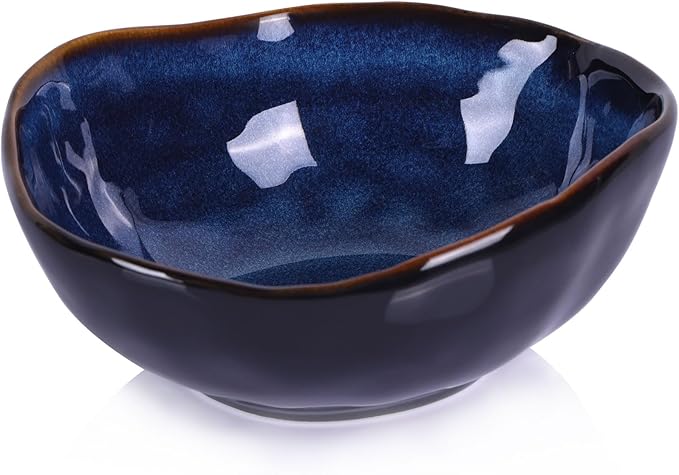 Blue Ceramic Decorative Pottery Key Bowl, Candy Dish, Salad Bowl, Small Jewelry Trinket Dish for Bedroom, Centerpiece, Bedside Table, Living Room Decor (8 inch)