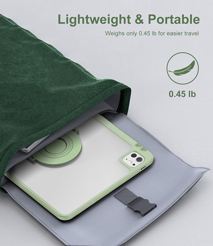 Rotating Case for iPad Pro 11 inch 2024 5th Generation (M4) with Pencil Holder 360 Degree Rotating Stand for Portrait/Landscape/Hanging Modes Ultra-Light Protective Case with Stable Stand Green