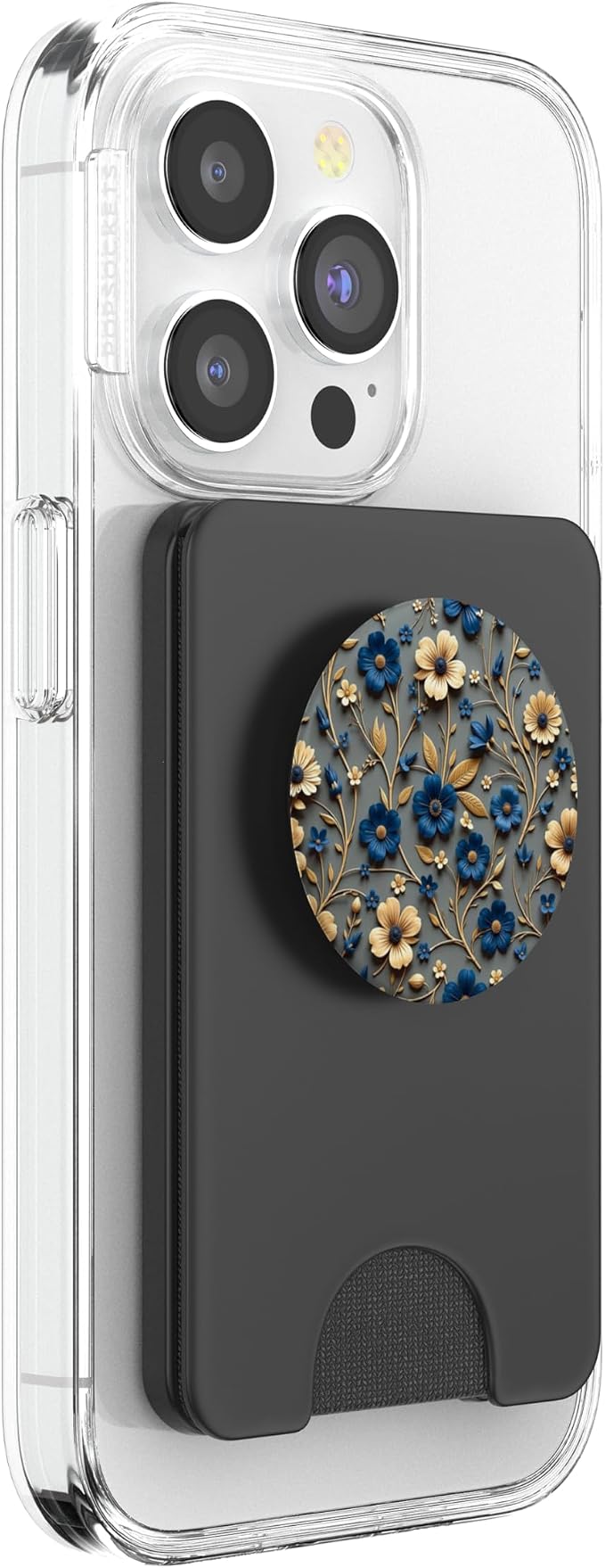 Beige and Blue Floral Print with Leaves Design PopSockets Adhesive PopGrip
