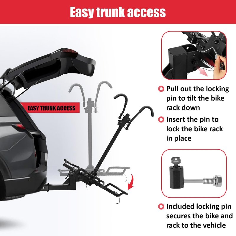 FORWODE Bike Rack Hitch Mount Platform Style, 2-Bike 200 lbs Capacity, Wobble-Free, Tilting & Folding with Locking System, Heavy-Duty Steel, Fits Up to 5" Fat Tires, E-Bikes & MTB - 2" Receiver