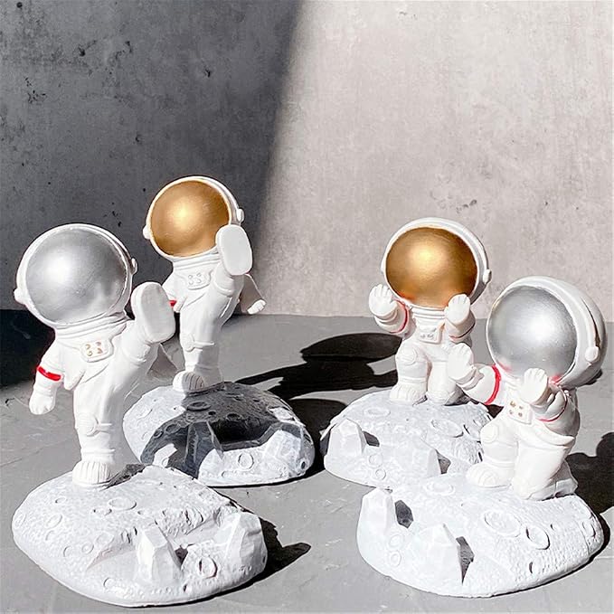 YAKVOOK Unique Cute Cell Phone Stand Car Holder Cool Fun 3D Cartoon Astronaut Design Mobile Phone Tablet Bracket for Desk Compatible with All Smartphones for Children Gift Decor Home (Kick Gold)