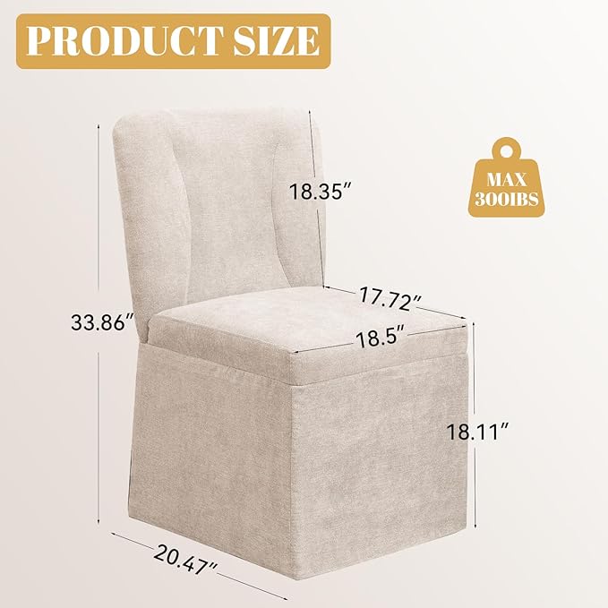 Upholstered Dining Chairs Set of 2, Kitchen Table Chairs, Modern Dining Room Chairs with Metal Frame & Linen Fabric, Beige