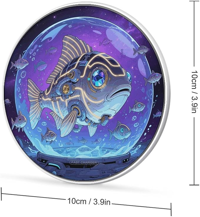 Fish Wireless Charger with USB CableAluminum Alloy Frame 10W Max Compatible Fast Wireless Charging Pad- 3.2ft Cable Included for Travel Home Office Desk