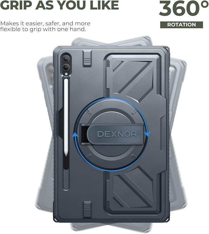 Dexnor Case for Samsung Galaxy Tab A11+/A11 Plus 11 inch 2025 Rugged Protective Case with 360° Rotating Hand Strap &amp Large Steady Stand &amp Screen Protector Shockproof Full-Body Bumper Cover B