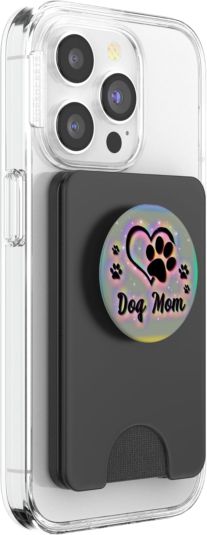 Dog Mom Gift Cute Dog Paw Print Heart Black Rainbow PopSockets Adhesive PopGrip