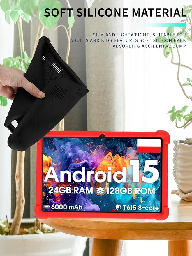 Case for Raemond K80 Tablet 10 Inch Android 15WUNIAK Hollow Back DesignHeat Dissipation Shockproof Lightweight Adjustable Kickstand Silicone Shell&ampKids Friendly Soft CaseBlack