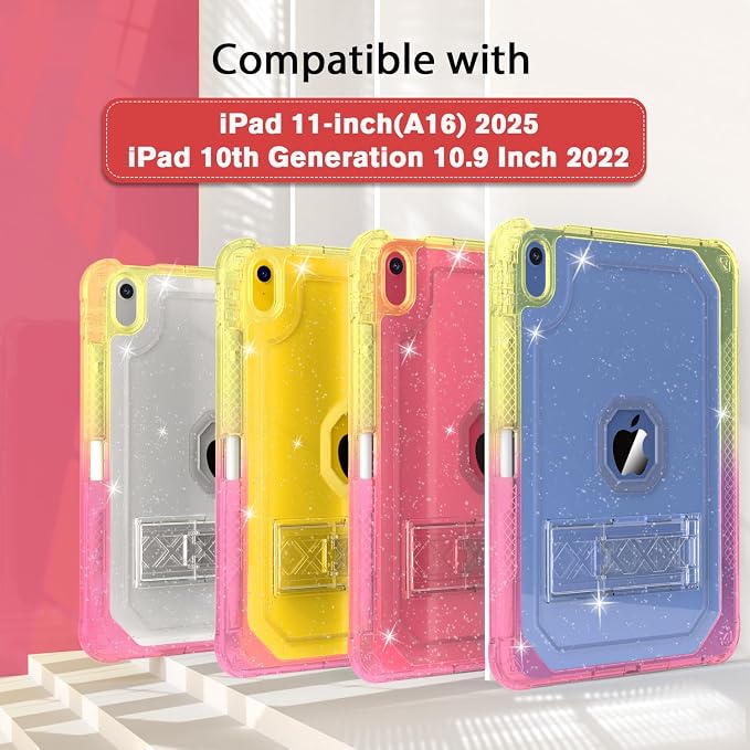 ZoneFoker Case for iPad 11-inch (A16) 2025 / iPad 10th Gen 10.9 inch 2022 Heavy Duty Shockproof Rugged Protective with Pencil Holder 11th / 10th Translucent Cover with Kickstand
