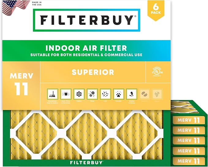 Filterbuy 17x17x1 Air Filter MERV 11 Superior Pet & Allergy Defense,