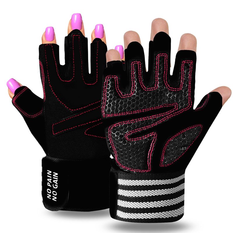 Weight Lifting Gloves for Women Gym Workout with Wrist Support,Padded Half Finger Gloves for Fitness Exercise