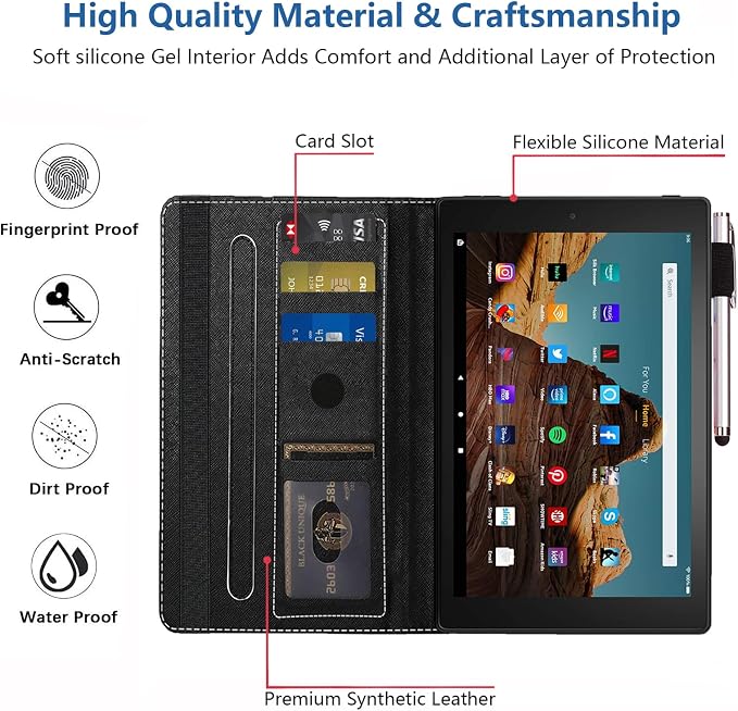 Case for Amazon Fire HD 10 Tablet (9th/7th Generation 2019/2017 Release) Slim PU Leather Cover with Card Slot &amp Auto Wake/Sleep for Fire 10.1 Tablet African American Girl