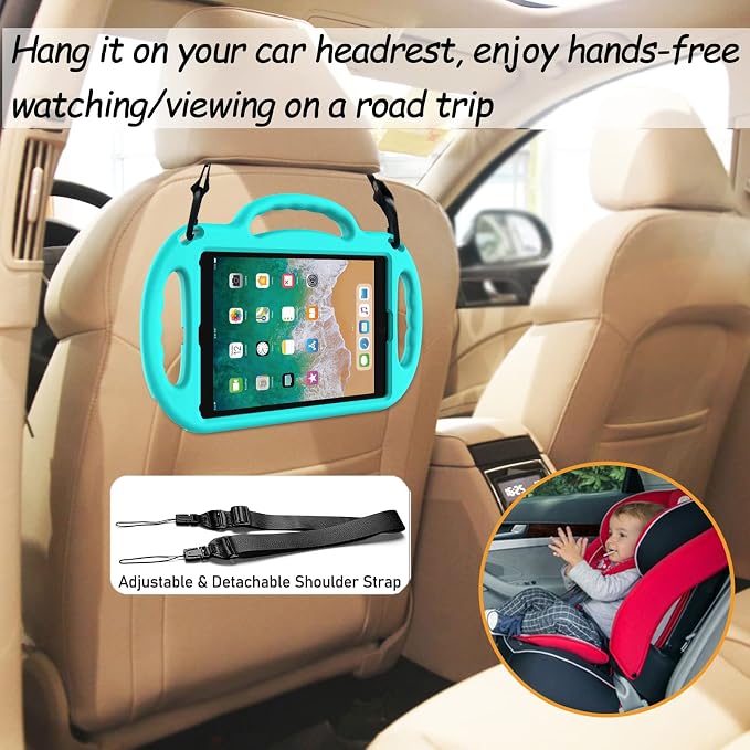 LTROP Kids Case for iPad 5th/6th Generation (2017/2018) &amp Air 2 Shoulder Strap Handle Stand Shockproof Bumper Cute Kid Case for iPad 9.7 Inch Black