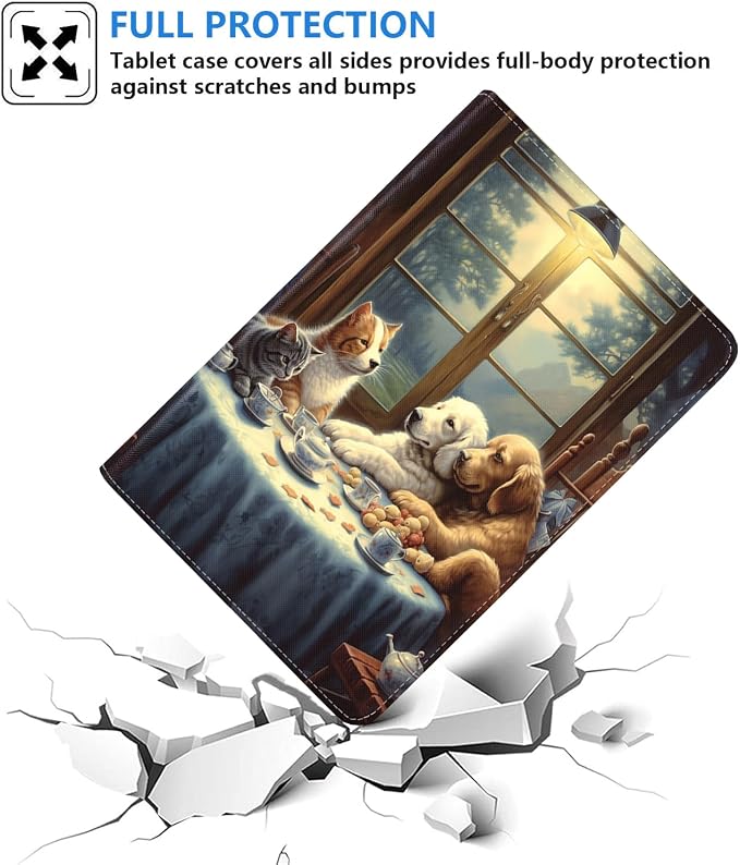 Case for Samsung Galaxy Tab S10 Plus 2024/ S9 Plus/ S9 FE Plus 5G 12.4 Inch 2023 Slim PU Leather Stand Folio Cover with Auto Wake Sleep Abstract Paint Dogs