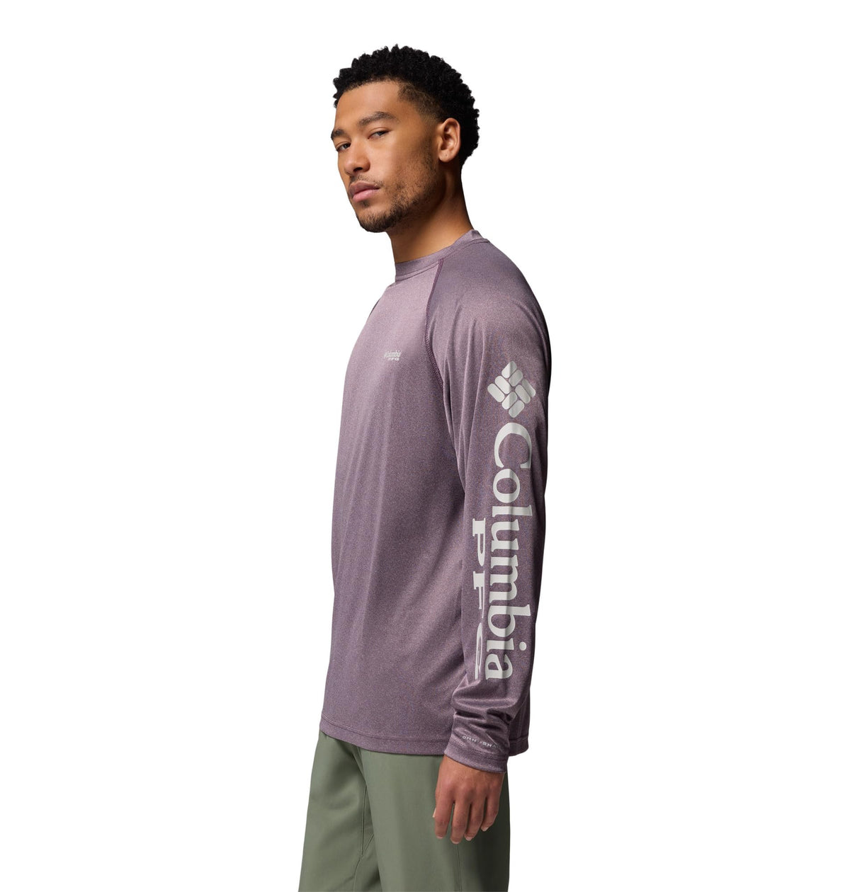 Columbia Men's PFG Terminal Tackle Long Sleeve Fishing Shirt, Dusty Purple Heather/Cool Grey Logo, Large