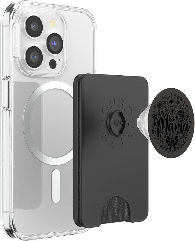 Black Gray Heart Mama Bow Minimalist Floral Wildflower Mama PopSockets PopWallet for MagSafe