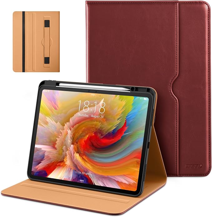 DTTO for iPad Pro 13 Inch Case (M5) 2025 / (M4) 2024 Brown | Premium Leather Business Cover with Pencil Holder Hand Strap &amp Pocket Corner Protection Auto Sleep/Wake Multiple Angles