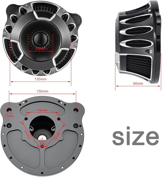 Motorcycle Air Filter Kit CNC Air Cleaner Turbine Intake System Fit
