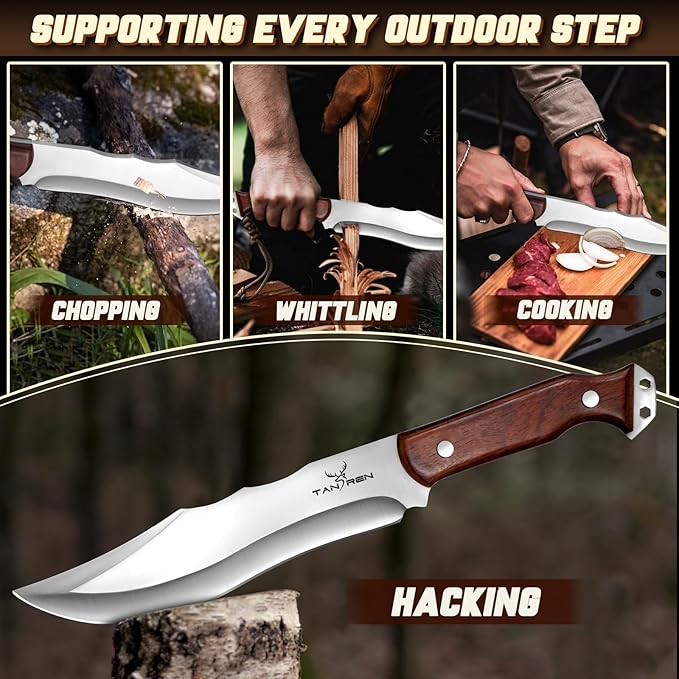 TAN REN Machete for Cutting Trees Heavy Duty, Survival Machete with Sheath for Yard Work, Full Tang Fixed Blade Knife with Wood Handle, Camping Machetes Heavy Duty, Clearing Brush and Gardening