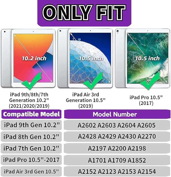 YIHE Kids Case for iPad 10.2 9th/8th/7th Gen Pro 10.5 &amp Air 3 BlackBlue | Full Body Shockproof Protective Cover Handle Stand Built-in Screen Protector Fun Colors
