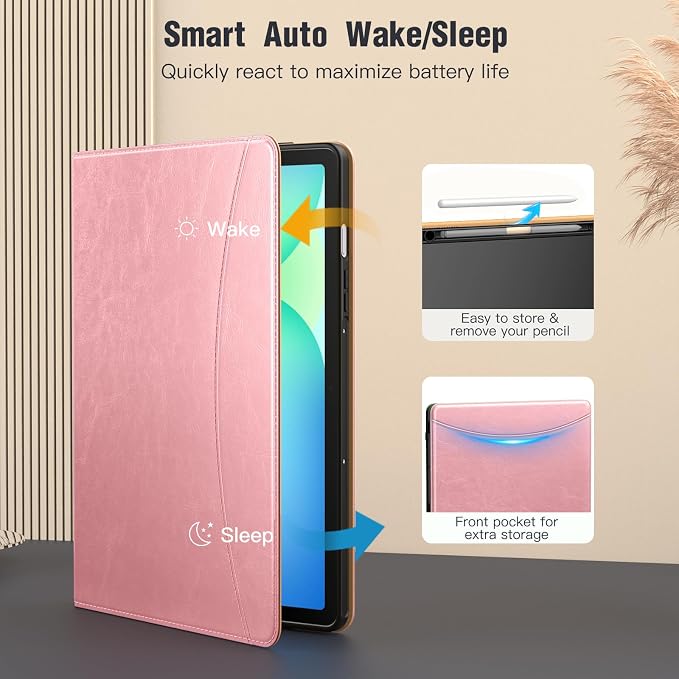 MoKo Case for Samsug Galaxy Tab S10 Lite/ S10 FE/ S9 FE/ S9 10.9/11 Inch | Built-in S Pen Holder Case for Samsung Tablet (2025/2023) PU Leather Hand Strap &amp Front Pocket Blue &amp Brown