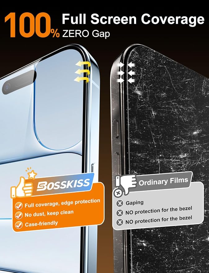 BossKiss for iPhone 11/iPhone XR Screen Protector TOP 9H Hardness Military Grade Shatterproof HD Tempered Glass Full Coverage Anti-Scratch Easy Installation Case Friendly 2 Pack