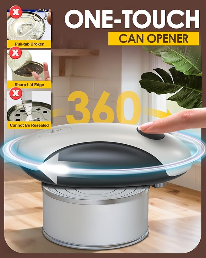 Rechargeable Automatic Can Opener, One-Touch Electric Can Opener with Smooth Edge, Hands-Free Can Opener for Seniors & Arthritis