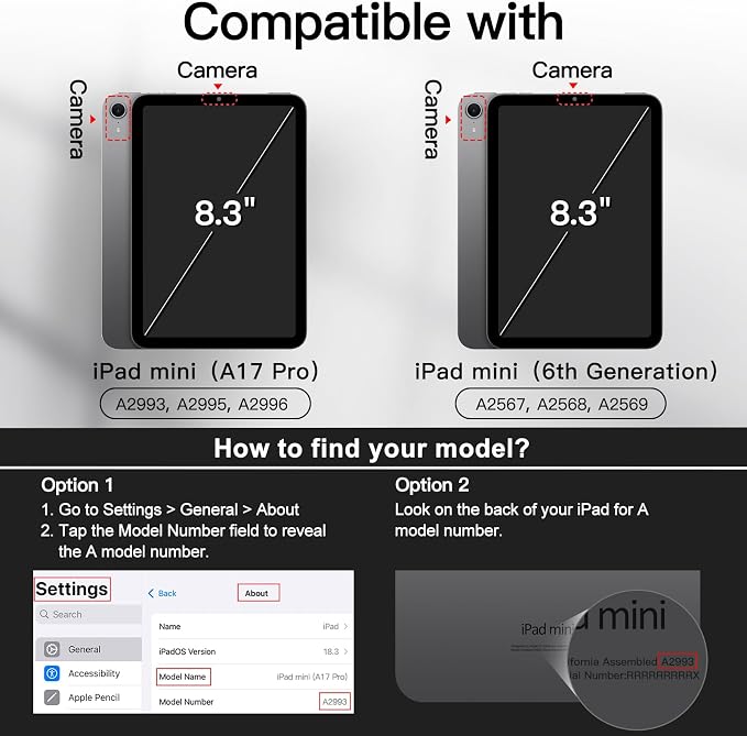 JETech Folio Case Cover for iPad mini A17 Pro/6th Gen (2024/2021) Black | Multi-Angle Stand Cover Pencil Holder Slim Protective Cover Auto Wake/Sleep