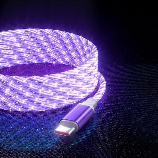 IHAO Multi Ports Light-Up USB Cable USBA to USBC/MicroUSB Cable Durable Fast Charging Cable with Visible Current Flow As Night Light Use-3in1 Blue