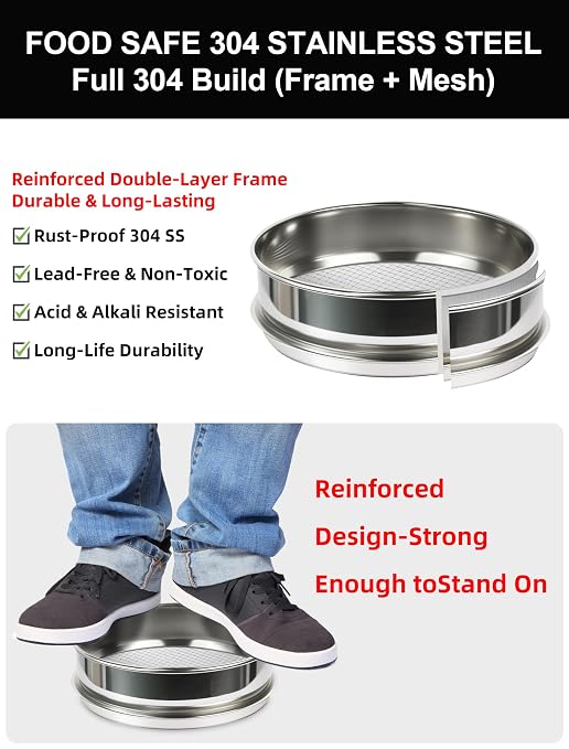 All 304 Stainless Steel 4 Mesh Test Sieve, 8 Inch/20cm Diameter, Lab Sifter &