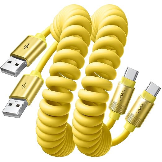 LISEN Chubby Cable Coiled Cable 2 Pack Car Play Cord | for Android Auto Short USB A to USB C Cable for iPhone 17/16/15 Samsung Galaxy S25/S24 A15/A14 Google Pixel 9/8 Blue 4FT