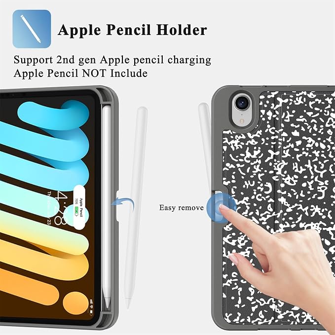 Case for iPad mini 7 (A17 Pro) 2024/Mini 6 2021 8.3-Book Black | Slim Lightweight Folio Stand Case Auto Wake/Sleep Soft TPU Back Cover with Pencil Holder for iPad mini 7th/6th Generation