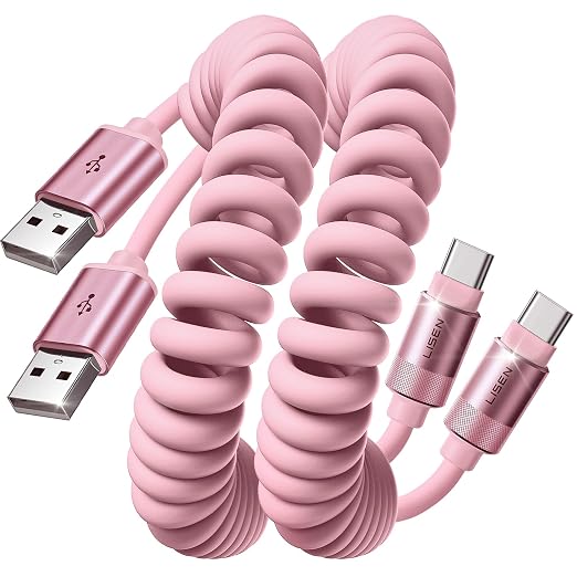 LISEN Chubby Cable Coiled Cable 2 Pack Car Play Cord | for Android Auto Short USB A to USB C Cable for iPhone 17/16/15 Samsung Galaxy S25/S24 A15/A14 Google Pixel 9/8 Blue 4FT
