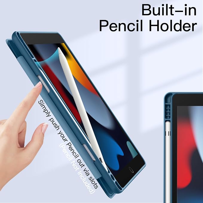 JETech Case Cover for iPad 9th/8th/7th Gen 10.2 Beige | Clear Transparent Back Pencil Holder Slim Shockproof Protection Tri-Fold Stand Auto Wake/Sleep