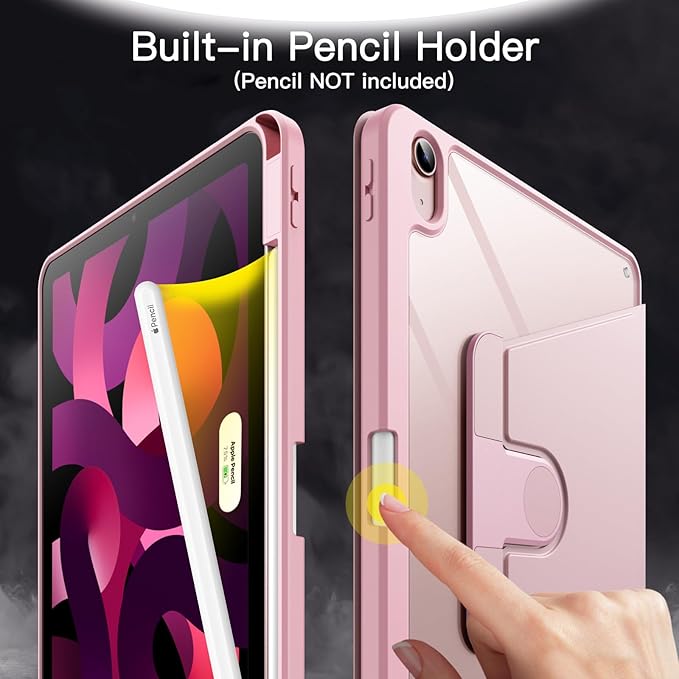JETech Rotating Case ONLY for iPad Air 11-Inch M4/M3/M2 (2026/2025/2024) iPad Air 5/4 (2022/2020 5th/4th Generation 10.9-Inch) 360 Degree Rotation Protective Stand Cover Clear Back (Black)
