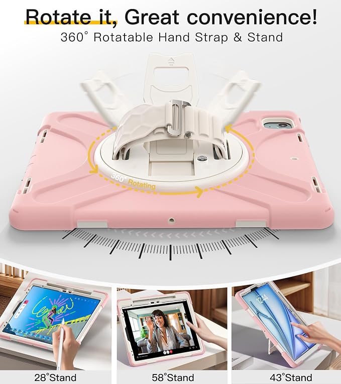 BRAECN Case for iPad Air 11 inch 2026(M4) 2025(M3) 2024(M2)iPad Pro 11 inch(4th/3rd/2nd/1st)&amp Air 10.9(5th/4th) Protective with Pencil Holder Screen Protector 360°Rotating Stand Handle Full Body