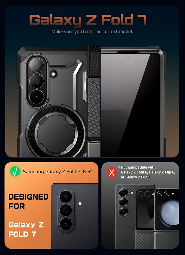 SUPCASE for Samsung Galaxy Z Fold 7 Case with Kickstand Azure | Compatible with MagSafe Tempered Glass Screen Protector Military-Grade Protection Hinge Coverage Unicorn Beetle Grip