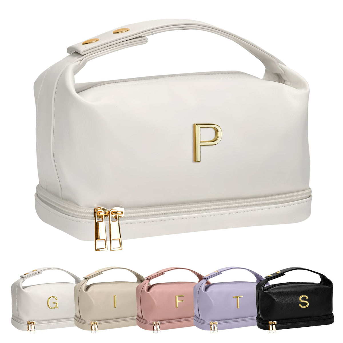 Vogewood Friend Gifts, Personalized Makeup Bags with Handle, Initial