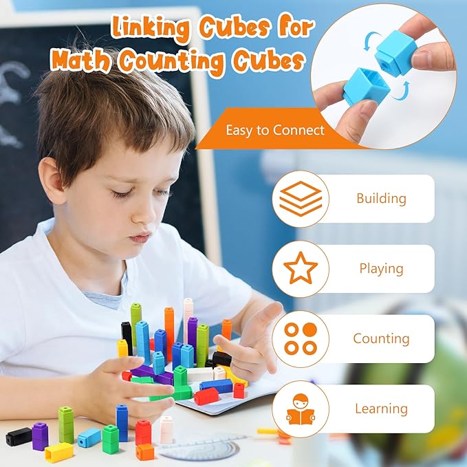 200 Pcs Blue Linking Cubes for Math Counting Cubes Manipulatives Plastic Counting Block Manipulative Classroom Learning Supplies for Educational Preschool Activities Boy Girl (Blue)