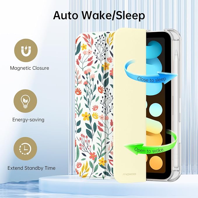 MoKo for iPad mini A17 Pro Case 8.3 Inch 2024 iPad mini 7th/6th Case 2021 | For iPad Mini Case with Pencil Holder Light Trifold Smart Protective Cover with Hard PC Translucent Back Shell Agave Gree