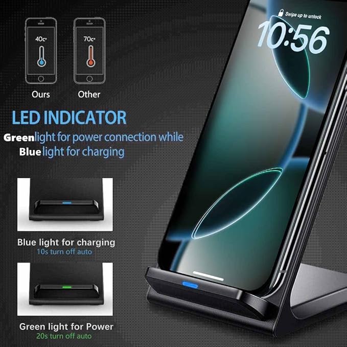 20W Fast Wireless Charger,Wireless Charging Stand Compatible with iPhone 16,16 Pro,15,14,13,12,11 Series/X/XS,Phone Charger for Galaxy S25/S24/S23/Note,Pixel/LG (No Plug)