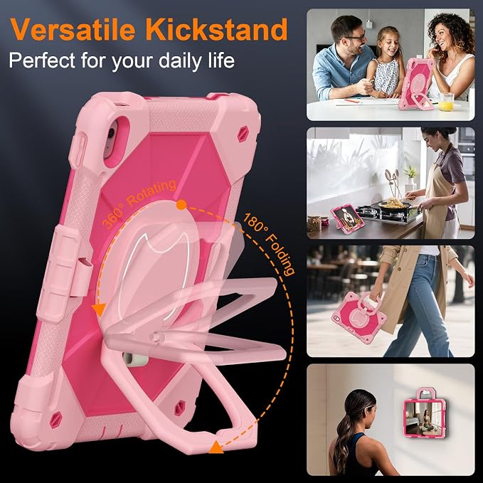 Case for iPad A16 11th/10th Generation 11/10.9 Inch 2025/2022 Dinines Full-Body Drop Protection Shockproof iPad a16 Case with Screen Protector 360° Rotating Stand Shoulder Strap Pencil Holder Black