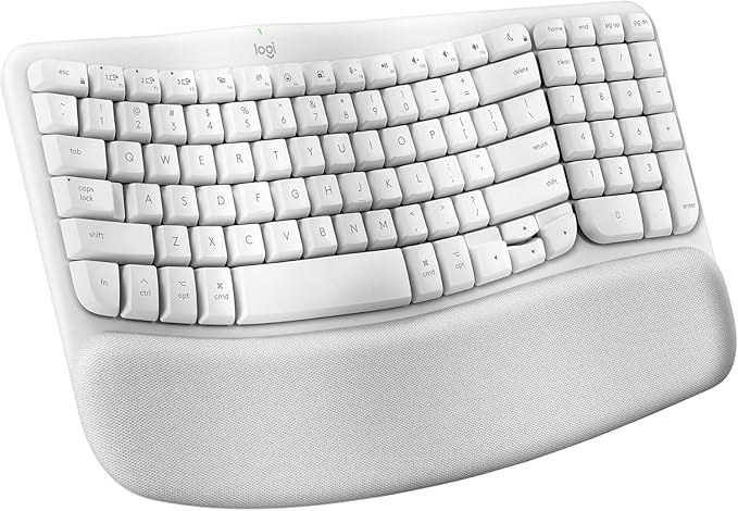 Logitech Wave Keys for Mac, Wireless Ergonomic Keyboard with Cushioned Palm Rest, Comfortable Natural Typing, Bluetooth Keyboard, Easy-Switch, Optimized for Mac, Apple, iPad - Off White(Renewed)