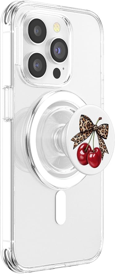 Cherry Leopard Bow Coquette PopSockets PopGrip for MagSafe
