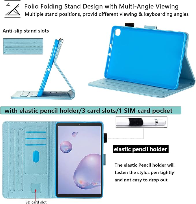for Galaxy Tab A 8.4 Case 2020 Model (SM-T307/T307U) with Pencil Holder Pockets Multi-Angle Viewing Folio Stand PU Leather Shockproof TPU Cover for Samsung Tab A 8.4 T307 Black Rose Flower