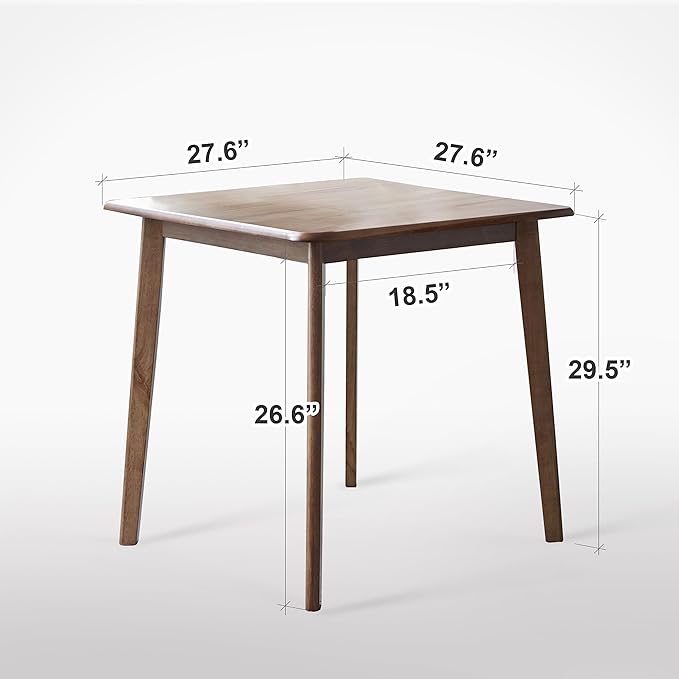 Livinia Canberra 27.6" Square Wooden Dining Table/Mid Century Modern Malaysian Oak Kitchen Table (Walnut) Table Only