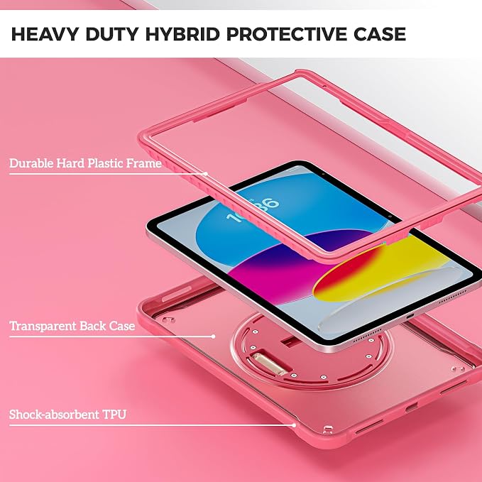 ProCase Rugged Case for iPad A16 11th Gen 2025/iPad 10th Gen 2022 -Black | Heavy Duty Shockproof Rugged Kids Cover with Hand Strap 360 Degree Rotatable Kickstand Protective for iPad 11/10