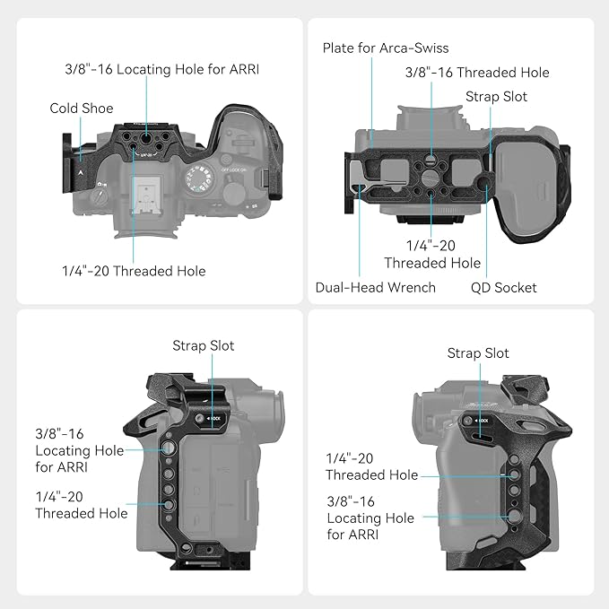 SmallRig“Black Mamba”Camera Cage for Canon R6 Mark II and R6 Mark III,Quick Release Plate for Arca-Type, Film Movie Making Camera Video Cage with Shoe Mount, 1/4''-20 & 3/8''-16 Threaded Holes