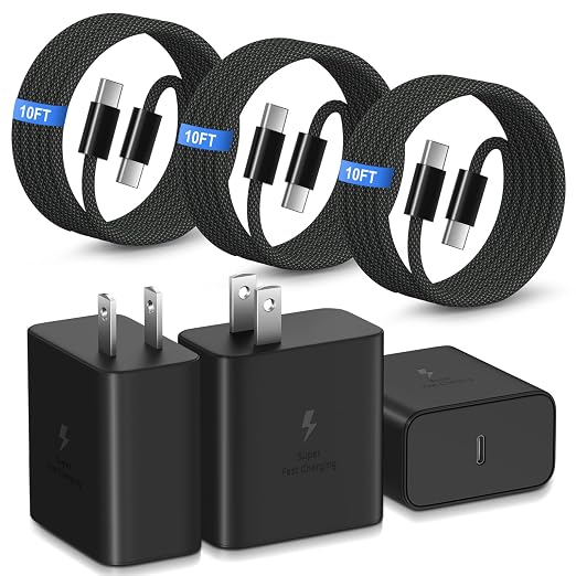 45W Super Fast Charger Type C for Galaxy S26 Ultra USB-C Charger Block with 10ft USB C to C Cable for Galaxy S25 FE S24 S23 Tab S11 S10 Android Phones 3Pack