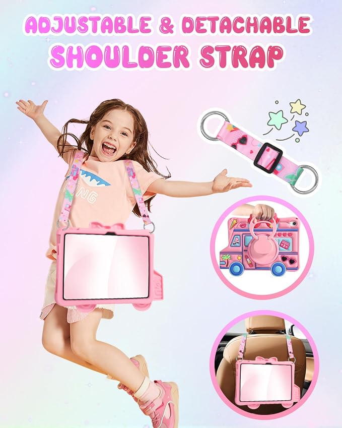 for iPad 10th Generation Case 10.9 Inch 2022 for iPad A16 Case 11th Generation - for Girls Cute Girly Kawaii 3D Cartoon Design with Rotating Stand &amp Strap Silicone Cover for Apple 10th/11th