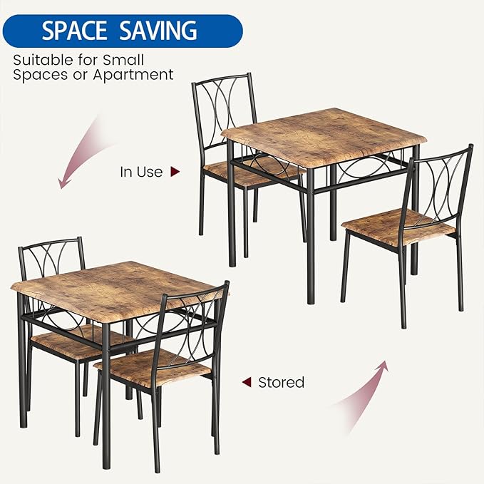 IDEALHOUSE Dining Table Set for 2, Kitchen Table and Chairs for 2, Rectangular Dining Room Table Set, 3-Piece Wood Dining Table Set for Apartment, Small Space, Space Saving, Retro Brown