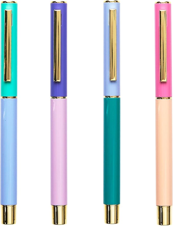 Erin Condren Metal Gel Pens 4-Pack | Smooth Writing in Multiple Colors | Fun, Functional, Durable, Portable Gel Pens for Writing, Journaling, Drawing, Decorating and More